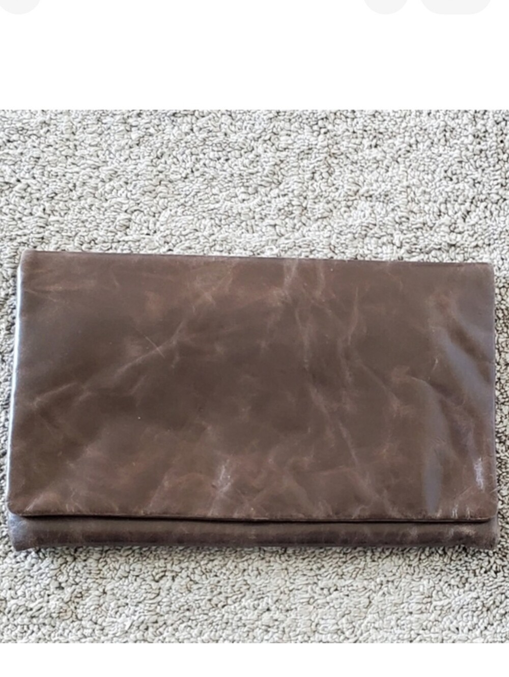 Handcrafted Minimalist Sleek Veined Brown Leather Folded Clutch Handbag NWT